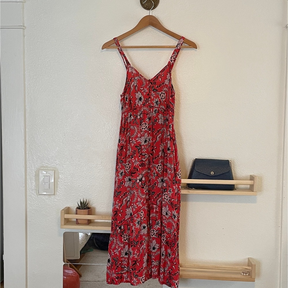Superdry‎ Red Floral Midi Dress Sleeveless Boho Summer Sundress US 6